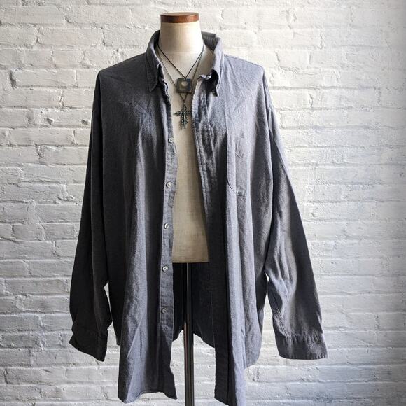 Y2K Vintage Oversize Minimalist Grey Flannel Boyfriend Light Academia Grunge Top - Picture 3 of 7